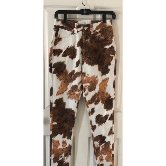 NWOT Women's WeWoreWhat / Revolve Stiletto Slit Skinny Jean Cow Print Size 26 - Picture 4 of 10